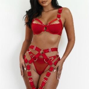 HALF OFF Lounge Underwear NO LONGER SOLD Storm Red Garter SET Size XS